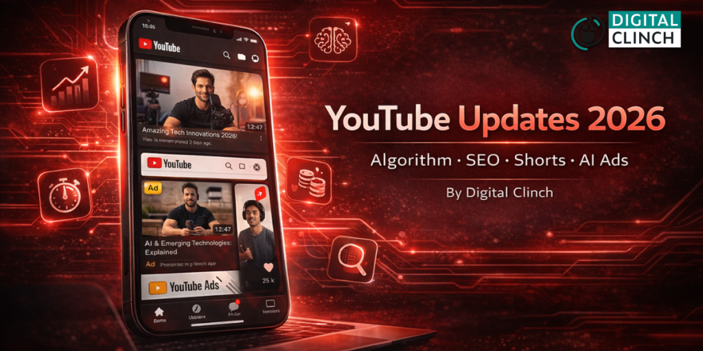 YouTube Updates 2026 AI algorithm, YouTube Shorts monetisation, SEO and ads by Digital Clinch